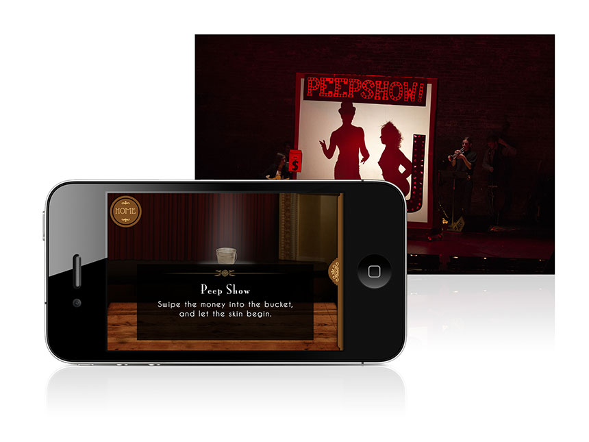 The original Center Screen phone interface alongside the theatrical scene it accompanied.